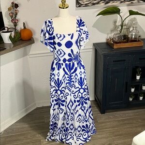 SHEIN Blue and White Maxi Dress